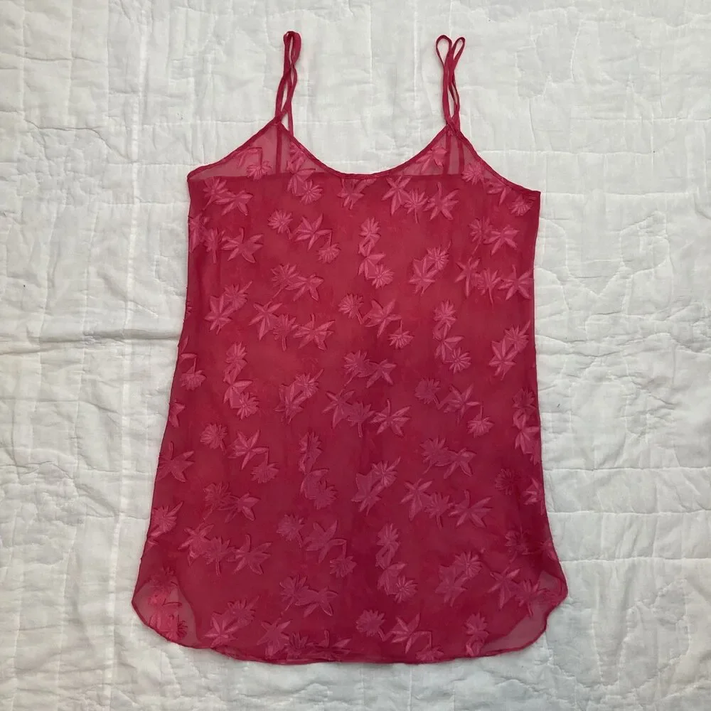 Vintage Lingerie Y2K Sheer Floral Bias Cut Slip Hot Pink Romantic Size Large - Picture 7 of 8